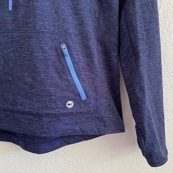 Vineyard Vines Performance Quarter-Zip Hoodie Brushed Fleece Pull Over Blue - Picture 3 of 10